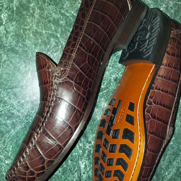 Ralph Lauren Polo Brown Leather Croc Print Loafer NWOT - Picture 8 of 10
